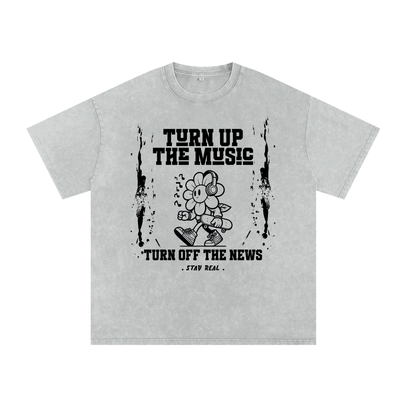 TURN ON THE MUSIC/ Washed Oversized Cotton T-Shirt