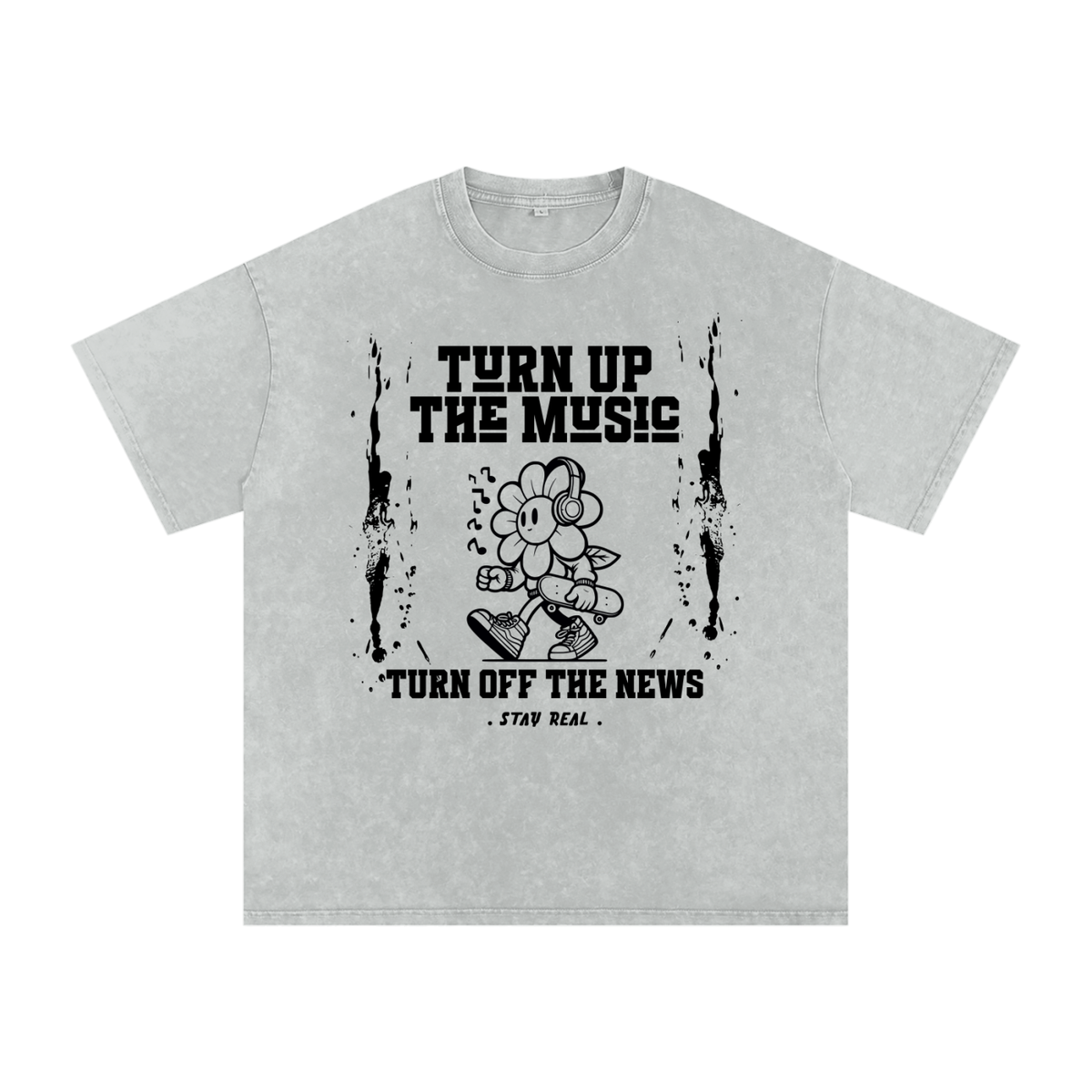 TURN ON THE MUSIC/ Washed Oversized Cotton T-Shirt