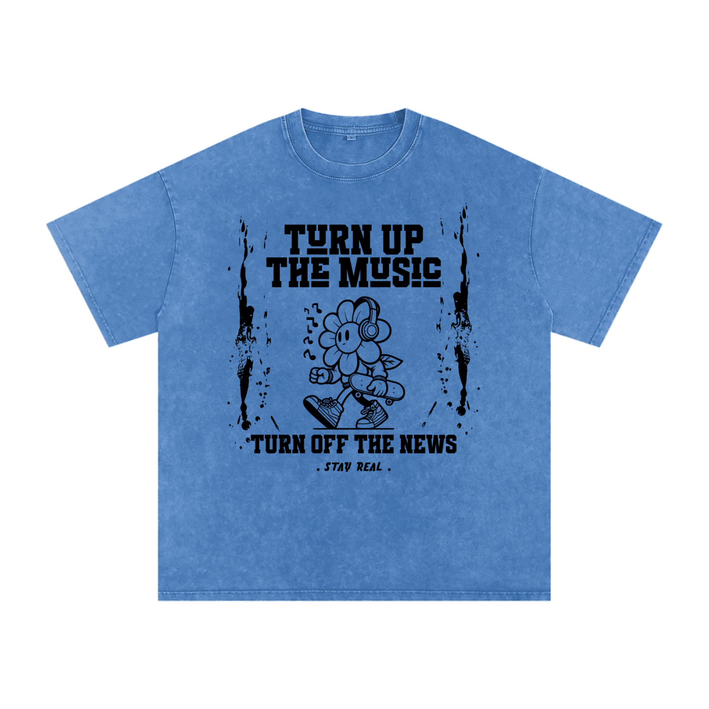 TURN ON THE MUSIC/ Washed Oversized Cotton T-Shirt