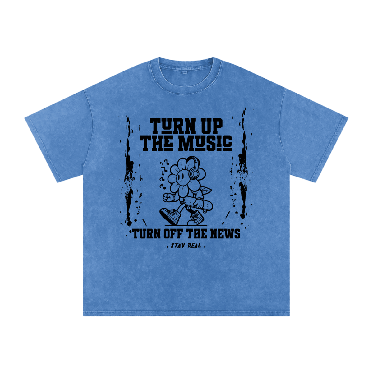 TURN ON THE MUSIC/ Washed Oversized Cotton T-Shirt