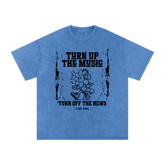 TURN ON THE MUSIC/ Washed Oversized Cotton T-Shirt