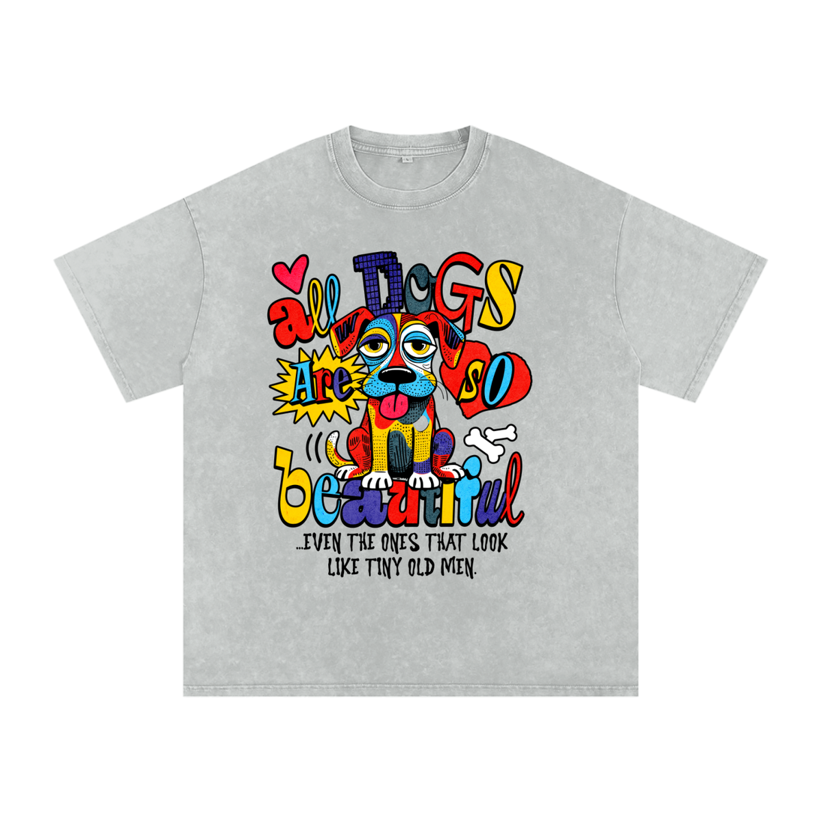 Dog / Snow Washed Oversized Cotton T-Shirt
