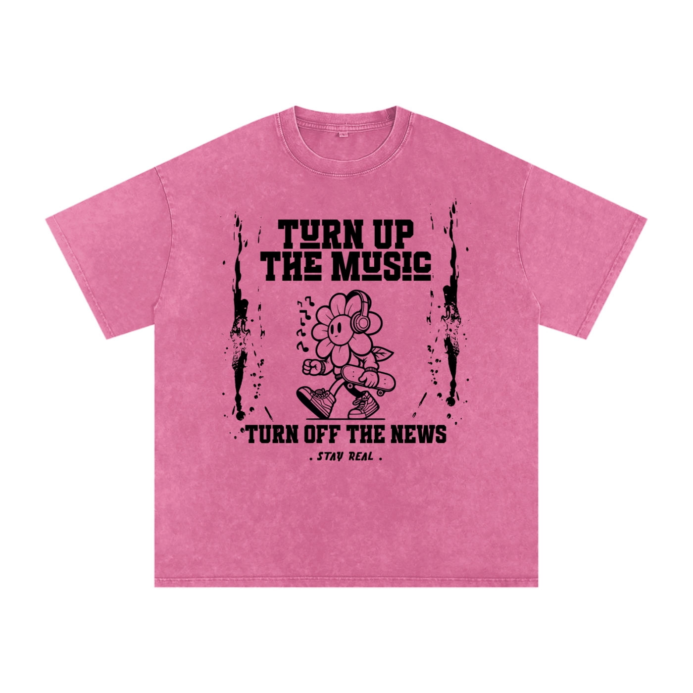 TURN ON THE MUSIC/ Washed Oversized Cotton T-Shirt