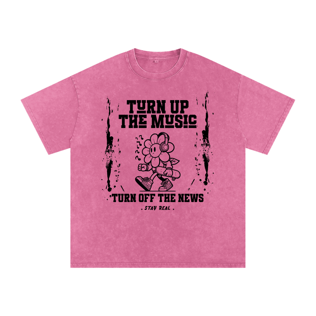 TURN ON THE MUSIC/ Washed Oversized Cotton T-Shirt
